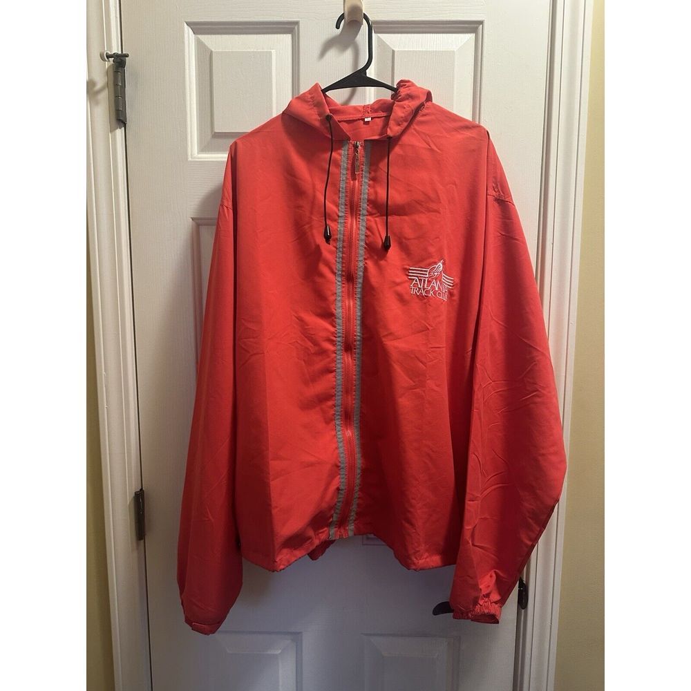 Vintage Atlanta‎ Track Club Men XL Jacket Full Zip Hoodie Reflective Stripes Red